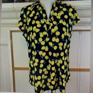 Lemon Print Button Down Short Sleeve Shirt Jones of New York Fun & unique Large